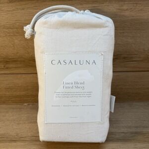 Casaluna Full Size Linen Blend Flat Sheet - Natural ( Snowfall White )